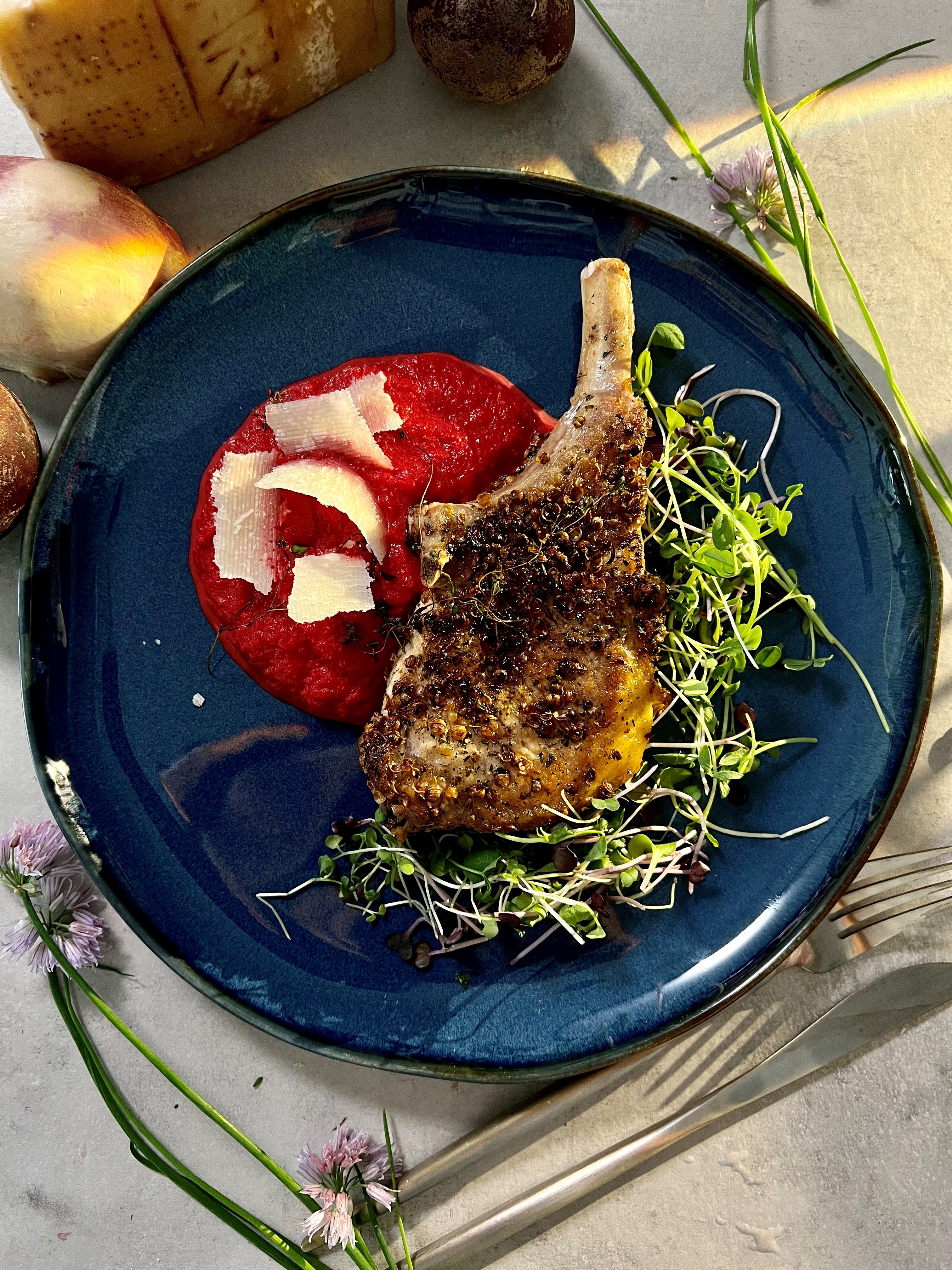 CORIANDER CRUSTED PORK CHOPS