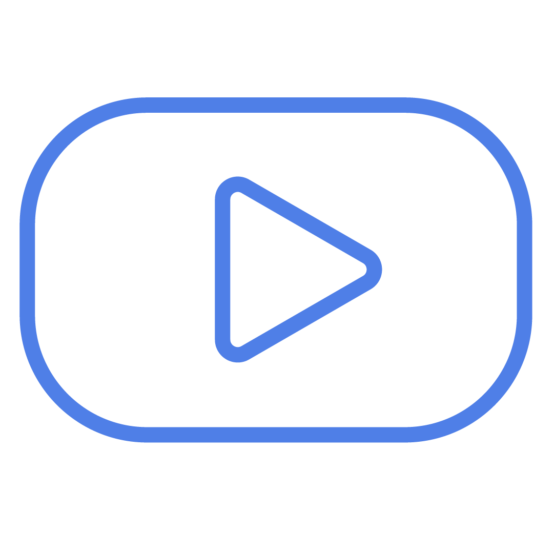 Blue play button icon inside a rounded rectangle