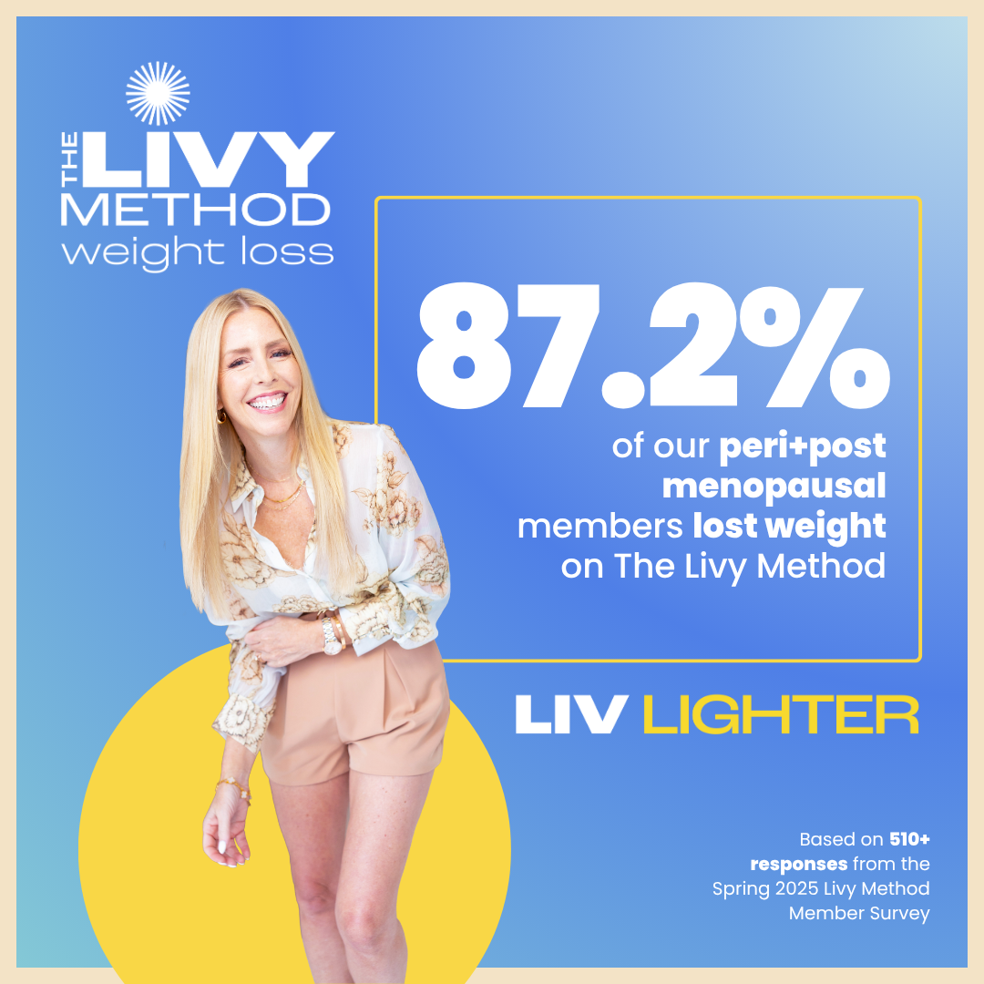 Advertisement for The LIVY Method weight loss program with Gina standing against a blue background.