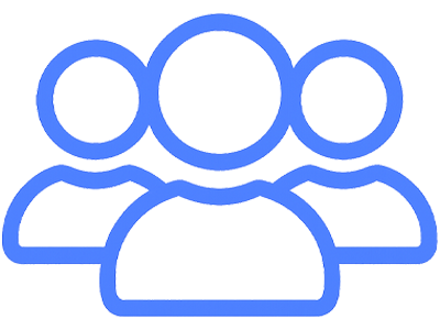 blue icon of 3 figure shilouettes