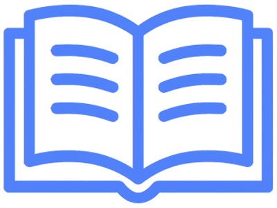 Blue icon of a book