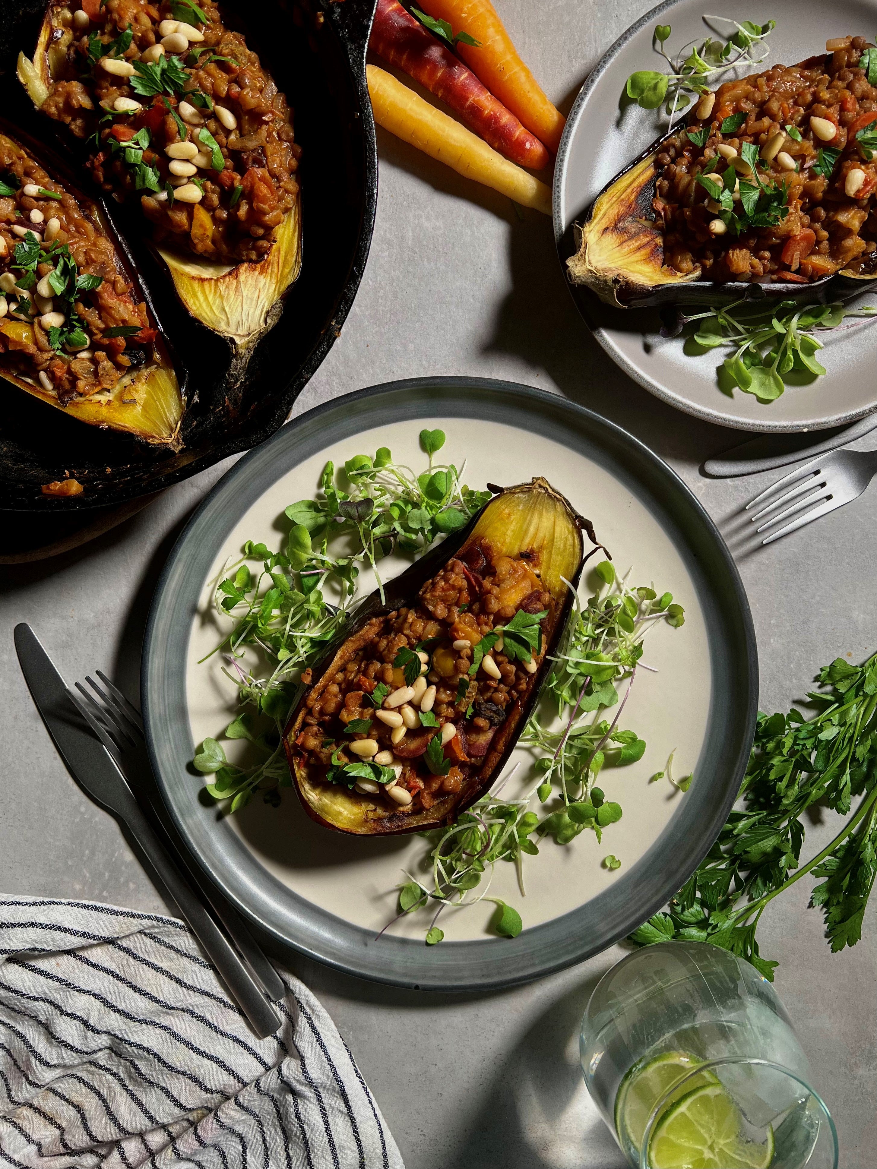 LENTIL STUFFED EGGPLANTS